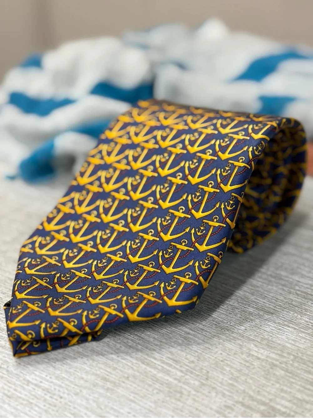 Nautical Anchor Pattern Silk Tie by Gucci